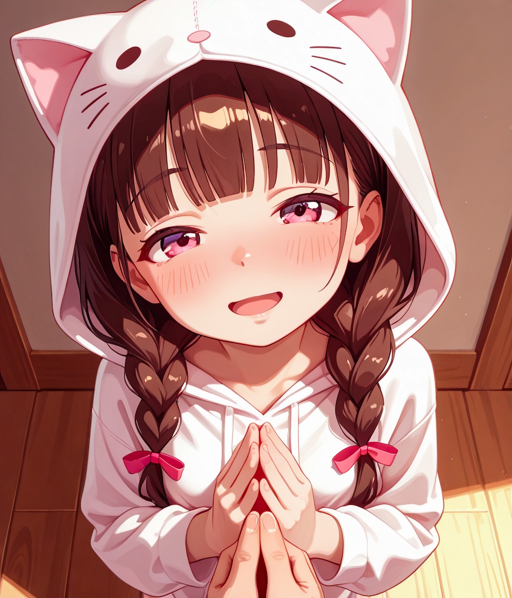 ネコ耳パジャマ娘のトロ顔の笑顔