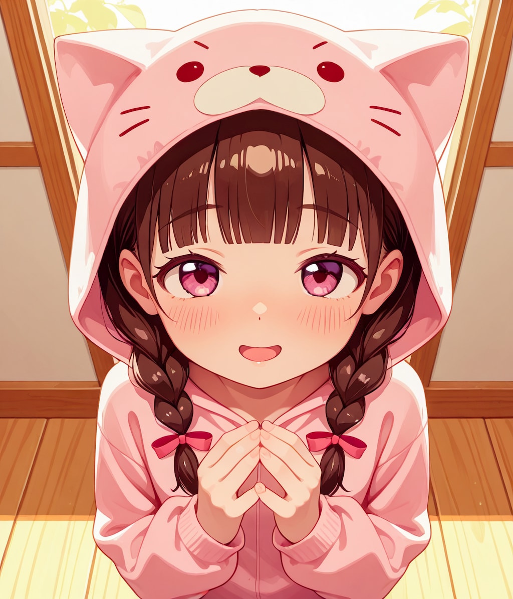 ネコ耳パジャマ娘のトロ顔の笑顔