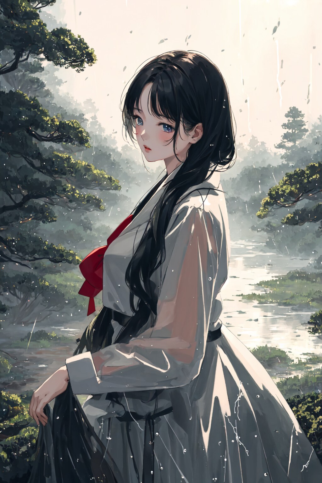 雨の降る森の中で