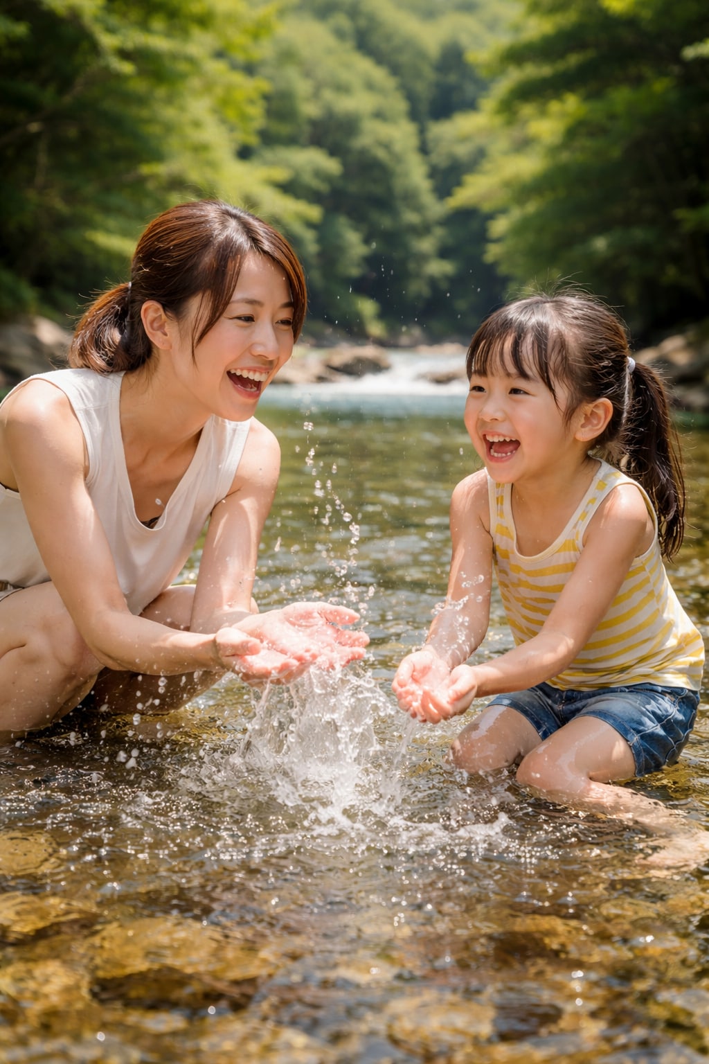 親子で川遊び