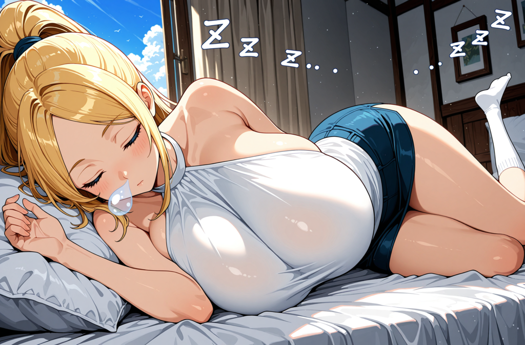 ベットで居眠りをするアシュリーちゃん