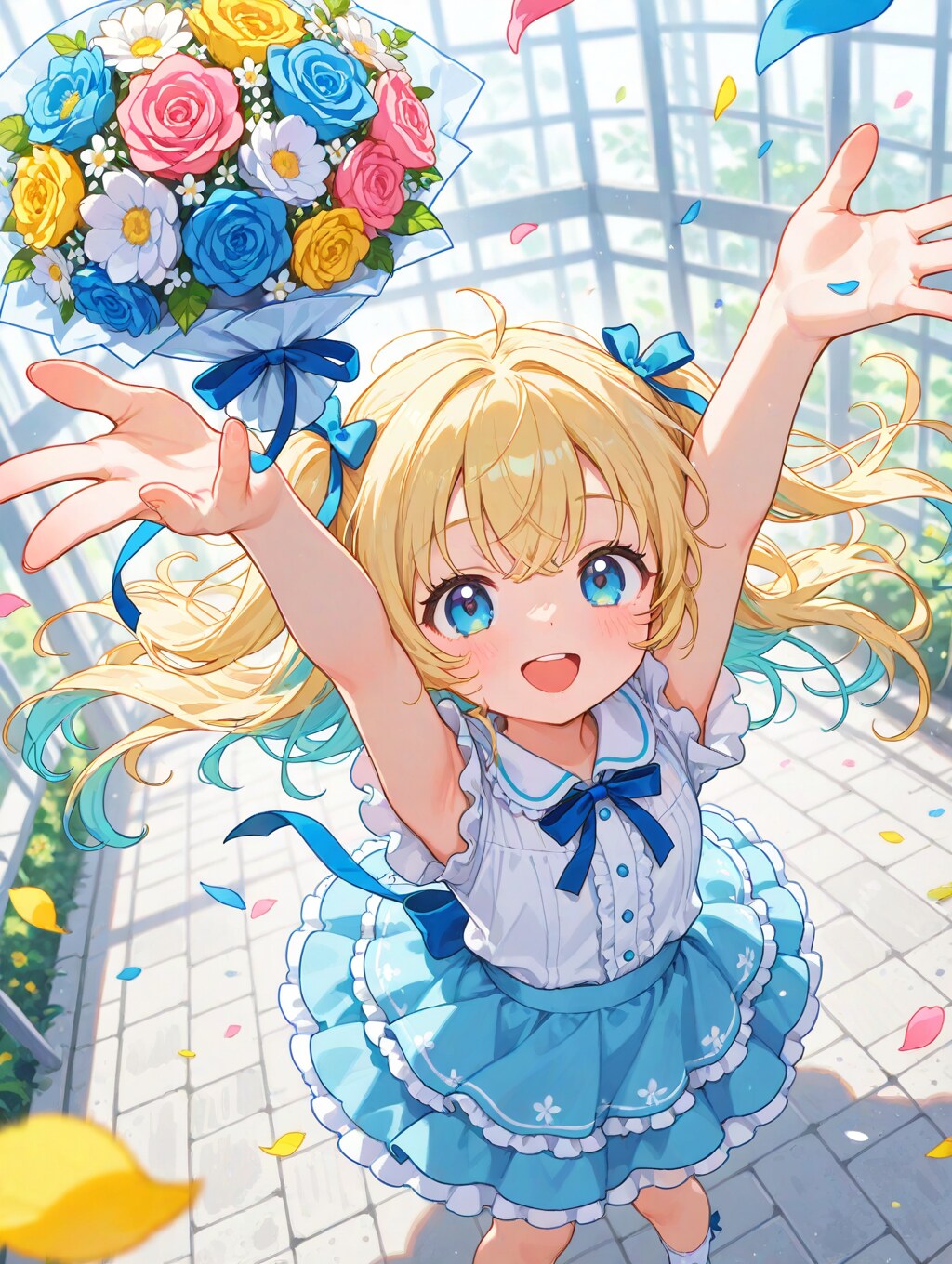 花束が舞い上がり、温かな祝福を届ける