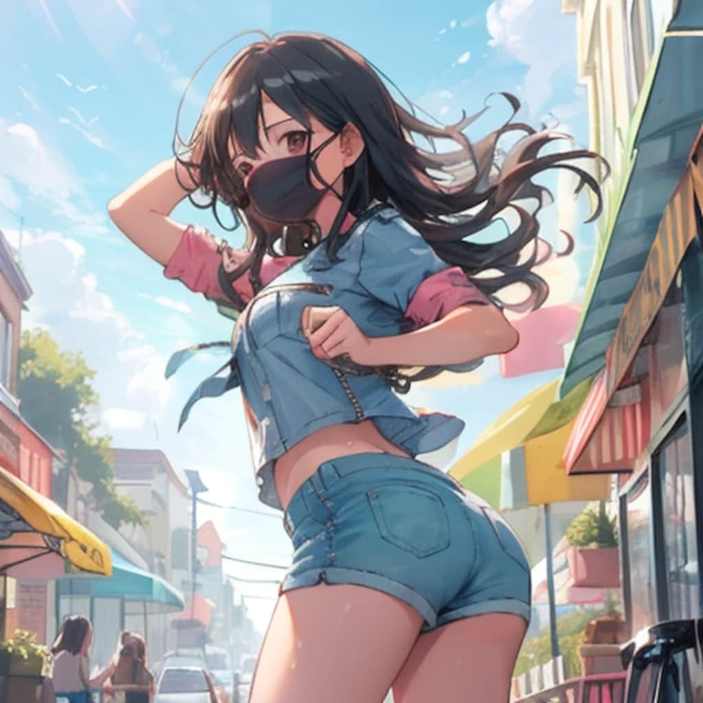 デニムのショートパンツの女の子