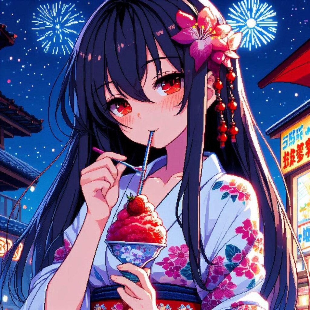 夏祭りかき氷浴衣コスプレ人妻&ドット絵