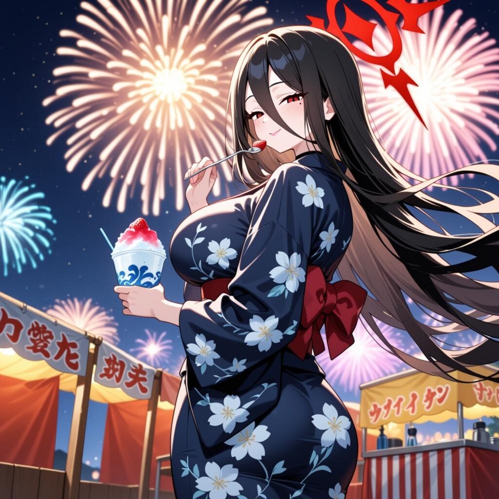 夏祭りかき氷浴衣コスプレ人妻&ドット絵