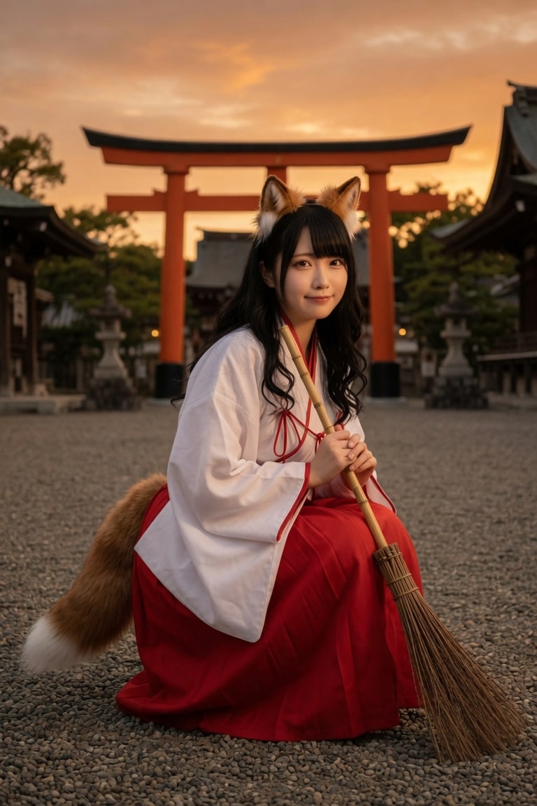 狐巫女の感謝のお掃除