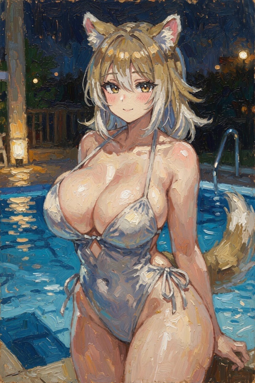 夜のプールにて