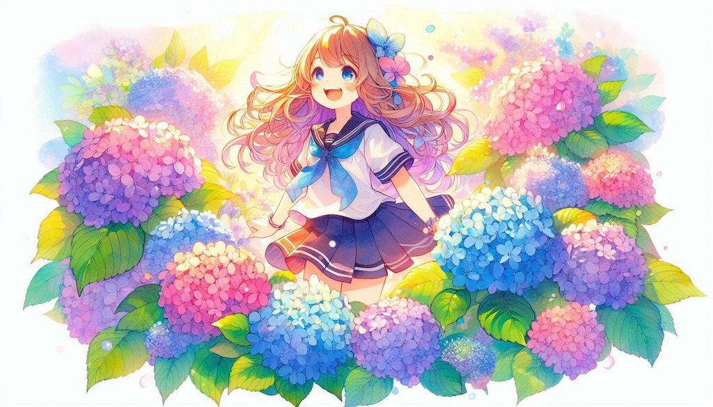 紫陽花に囲まれて