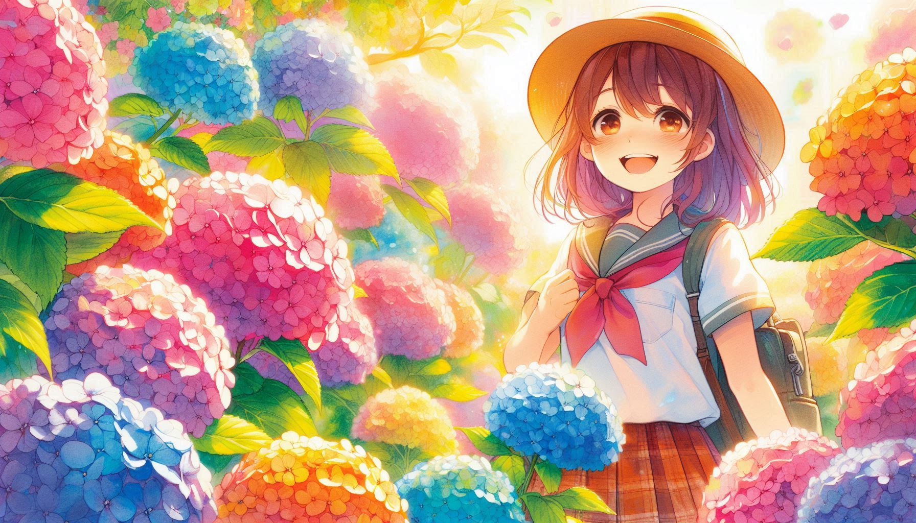 紫陽花に囲まれて