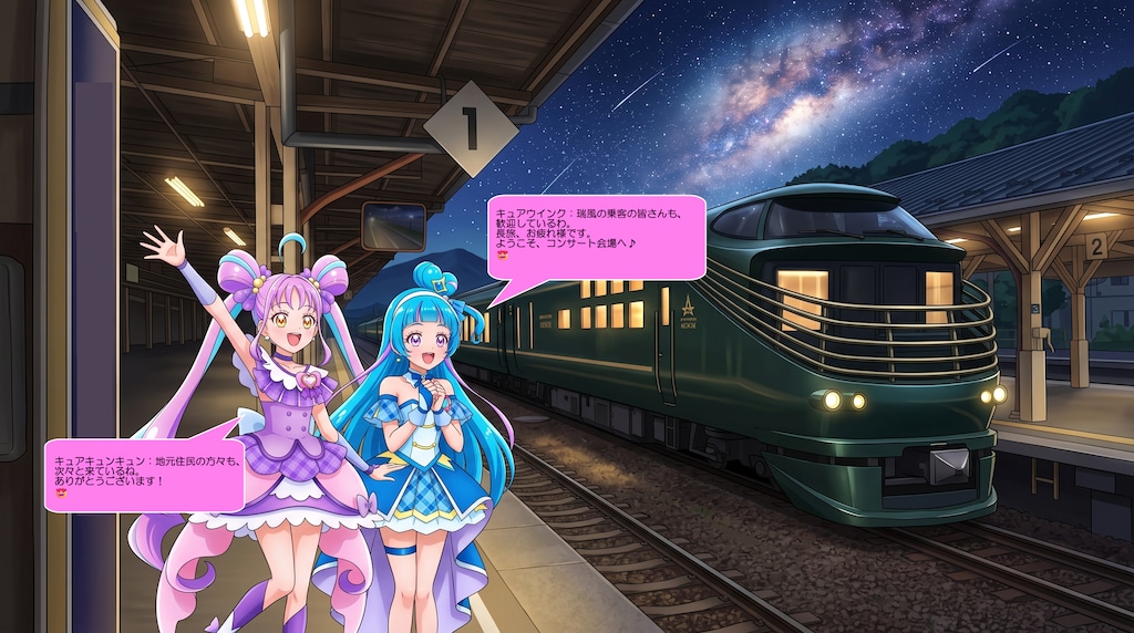 キュアウインクとキュアキュンキュン、釧路駅で熱唱！