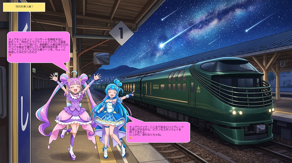 キュアウインクとキュアキュンキュン、釧路駅で熱唱！