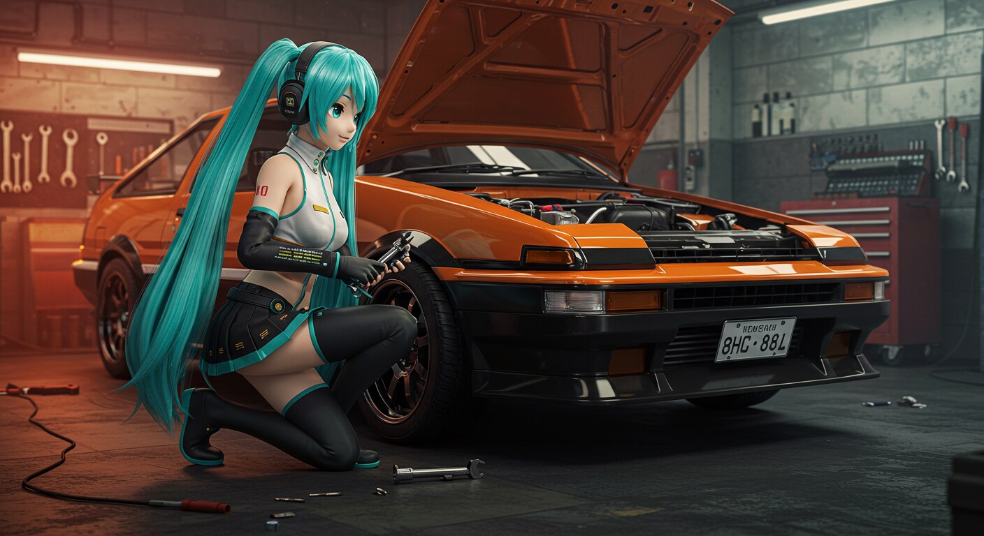 初音ミクAE86を点検する | の人気AIイラスト・グラビア