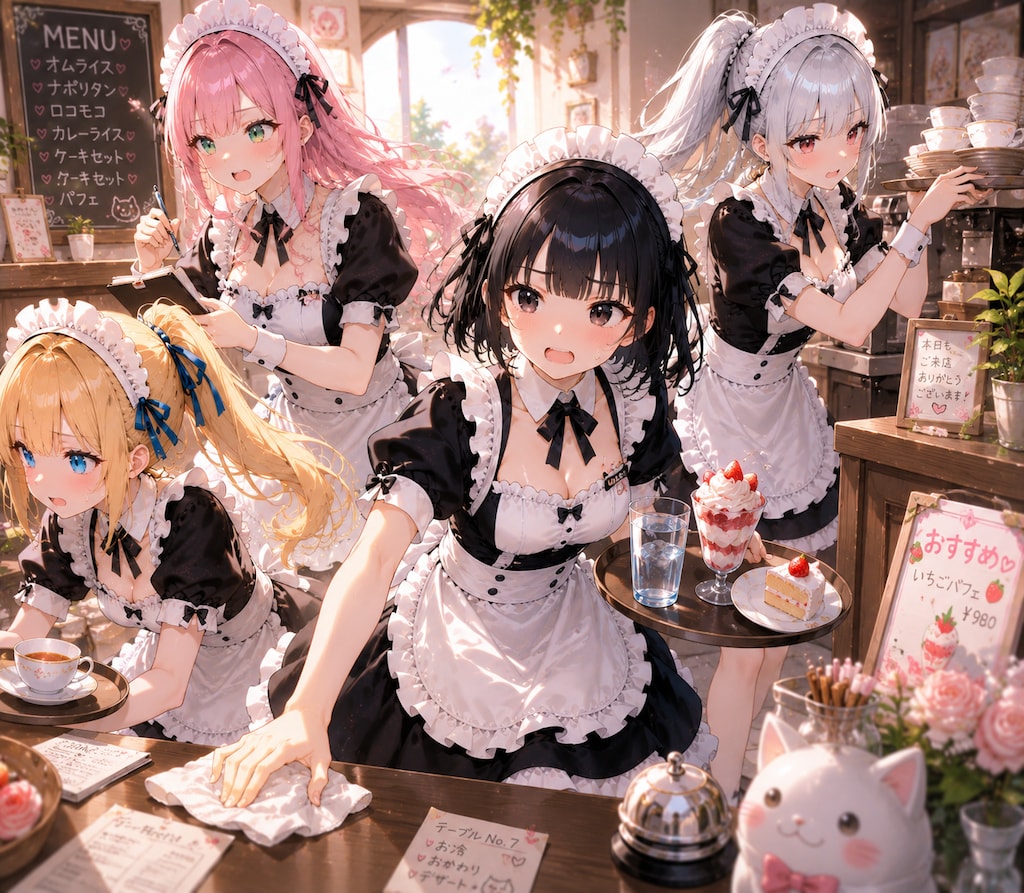 カフェで忙しいメイドちゃんたち