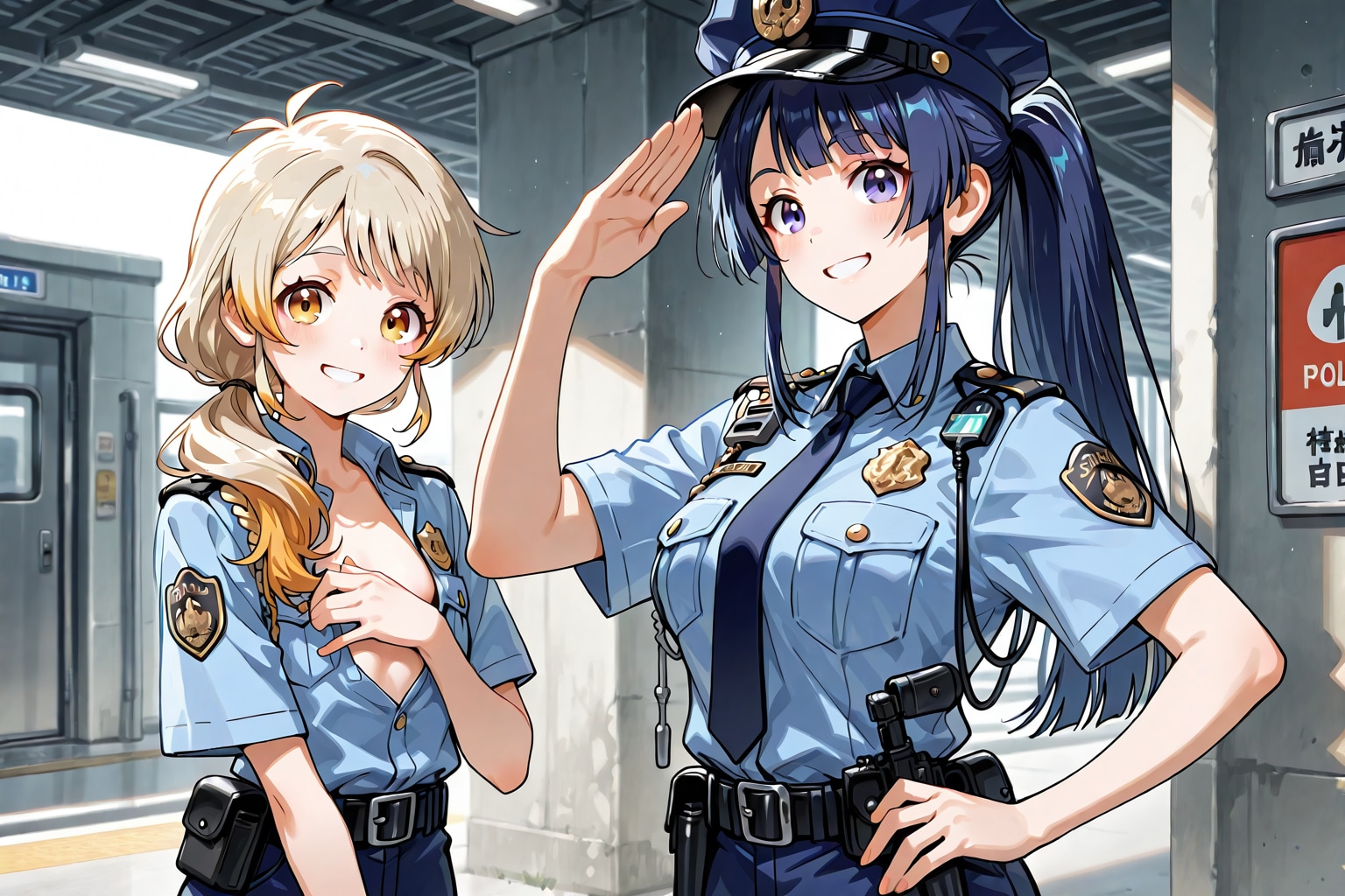 うちの子自己紹介,桂里奈さん（28歳、警察官）と芹香さん（27歳、警察官）てか勝手にハダケテルけど？ | の人気AIイラスト・グラビア