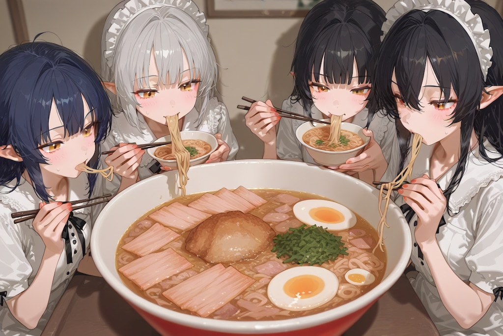ラーメンを食べている吸血鬼
