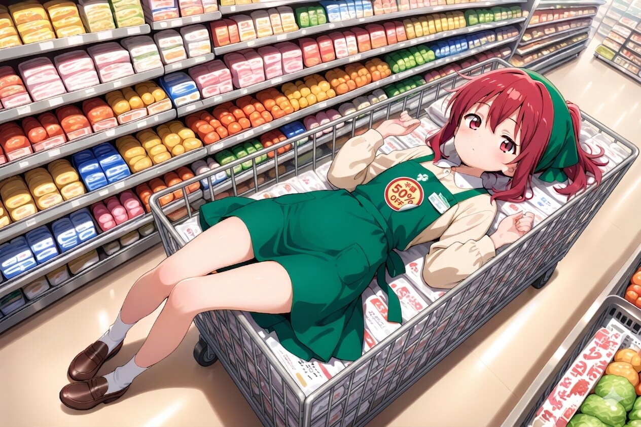 【おまけ】スーパーちちぷいのバイトの娘【半額シール】 | の人気AIイラスト・グラビア