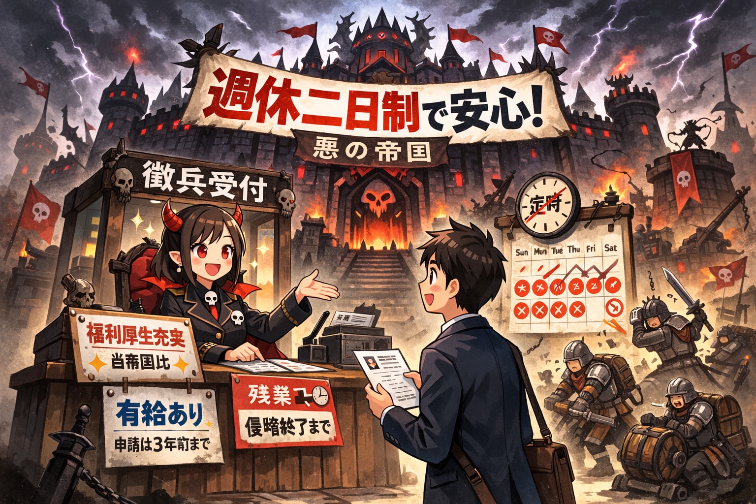 週休二日制を謳って徴兵するちちぷい帝国 | の人気AIイラスト・グラビア