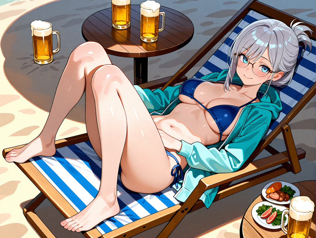 ビーチでビール