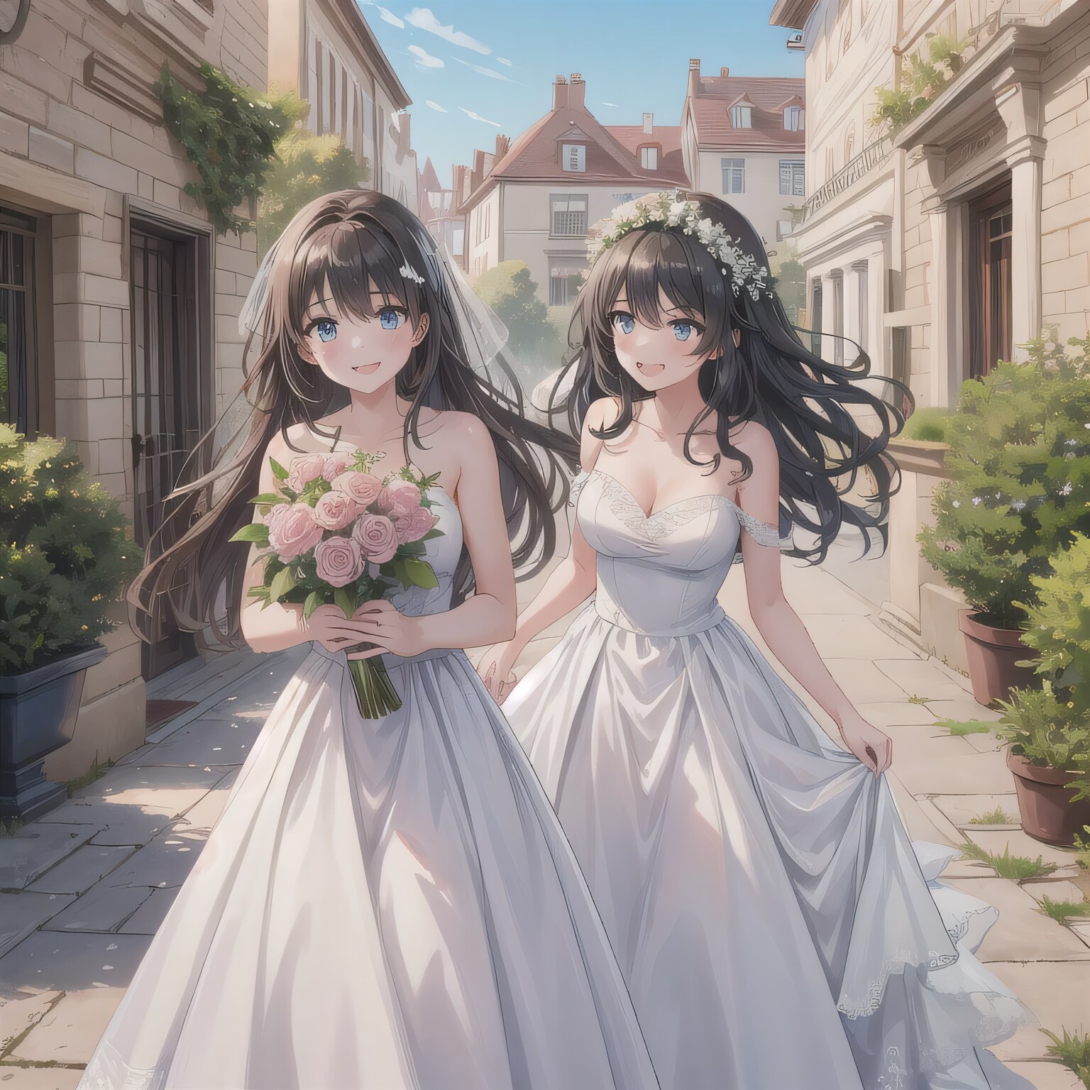 黒髪ロングでウェディングドレスの少女２７ | の人気AIイラスト・グラビア