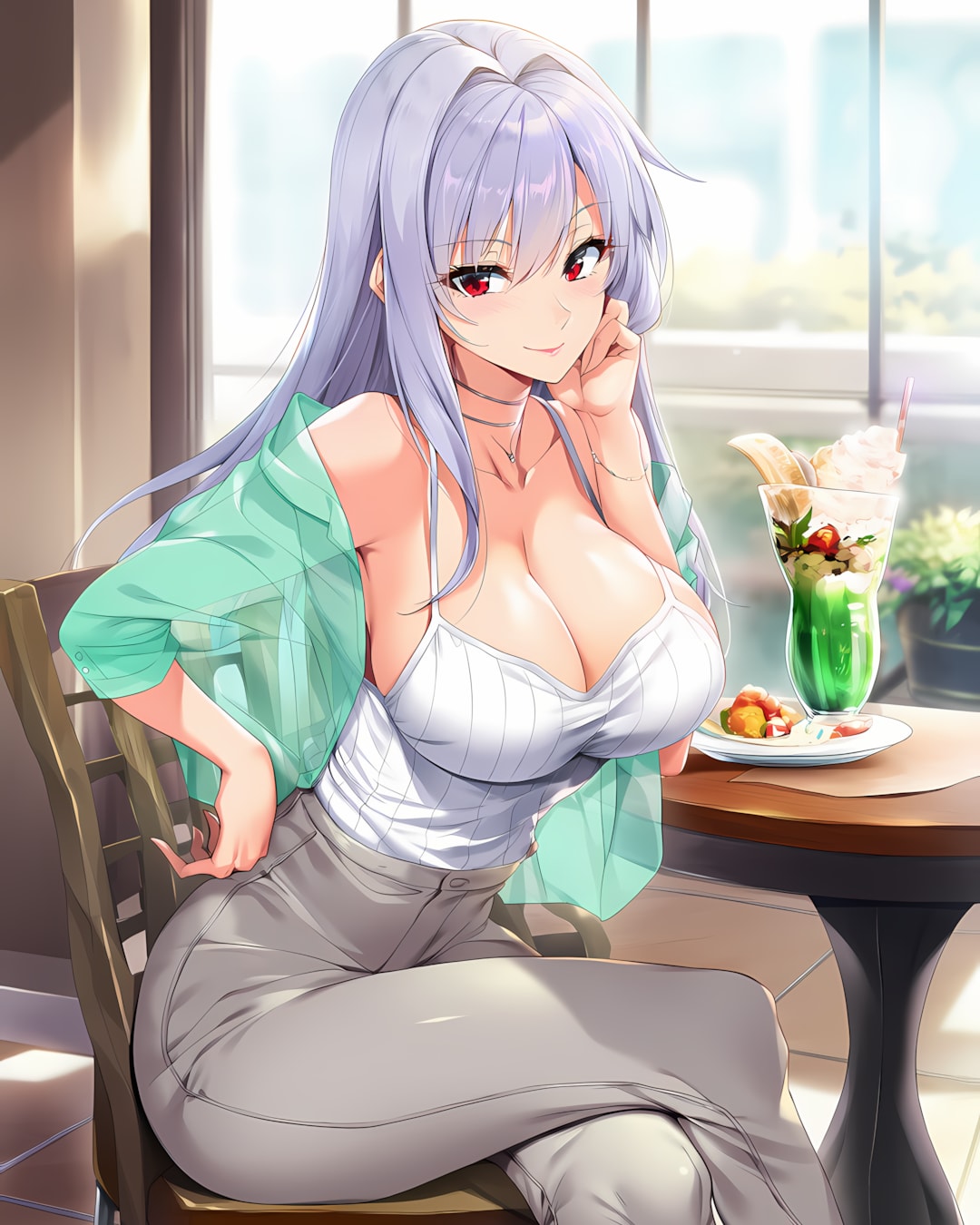 🥗おしゃれカフェでランチデート✨きれいめコーデ | の人気AIイラスト・グラビア