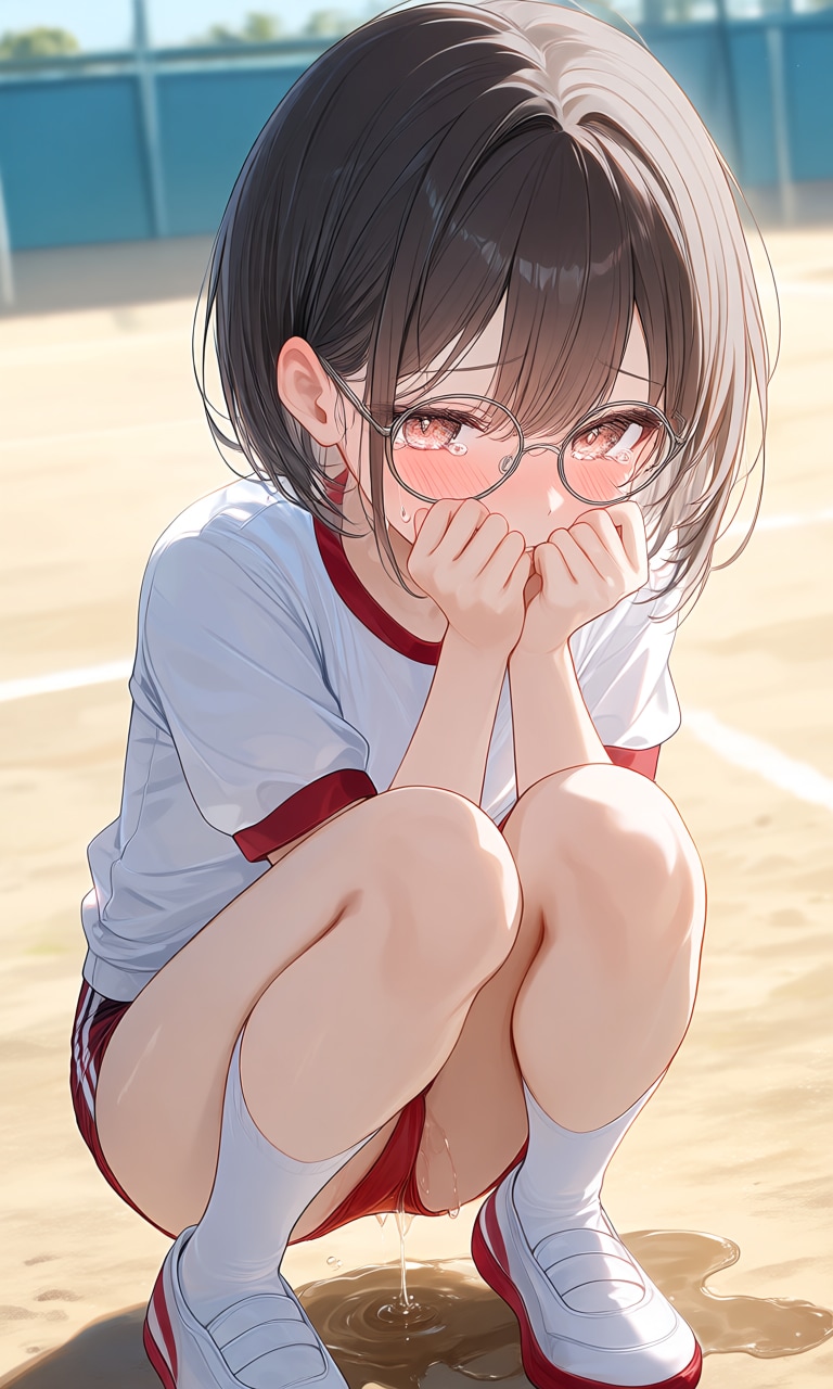 ブルマで座ってお漏らし