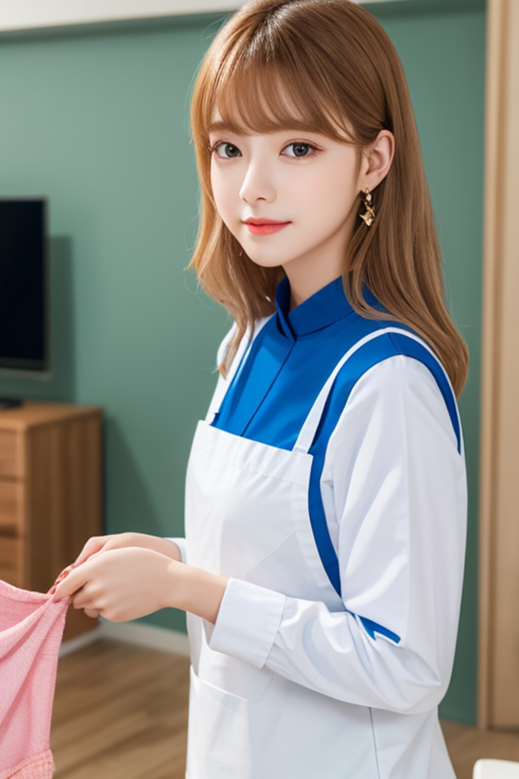 リビングで家事に勤しむ緑髪の少女