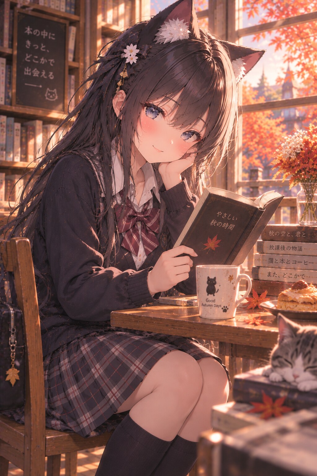 放課後、秋の図書室🍁📖 | の人気AIイラスト・グラビア