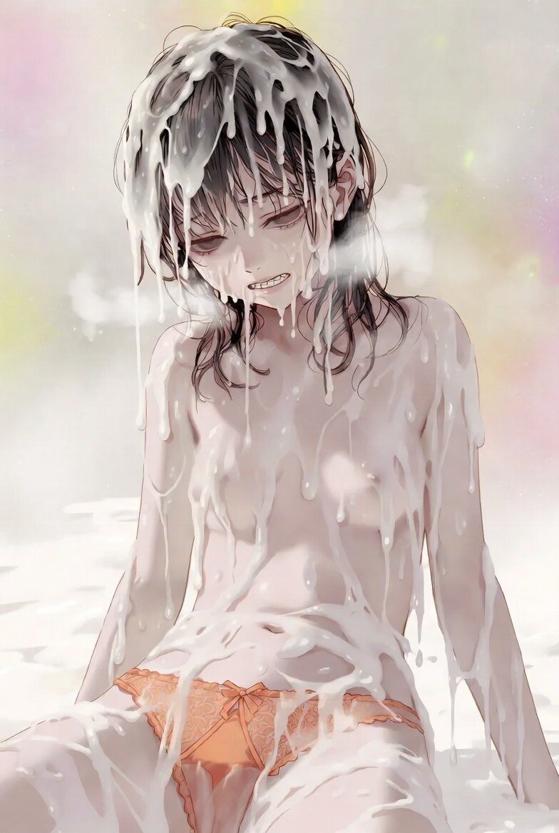 精液をぶっかけ続けられている女の子
