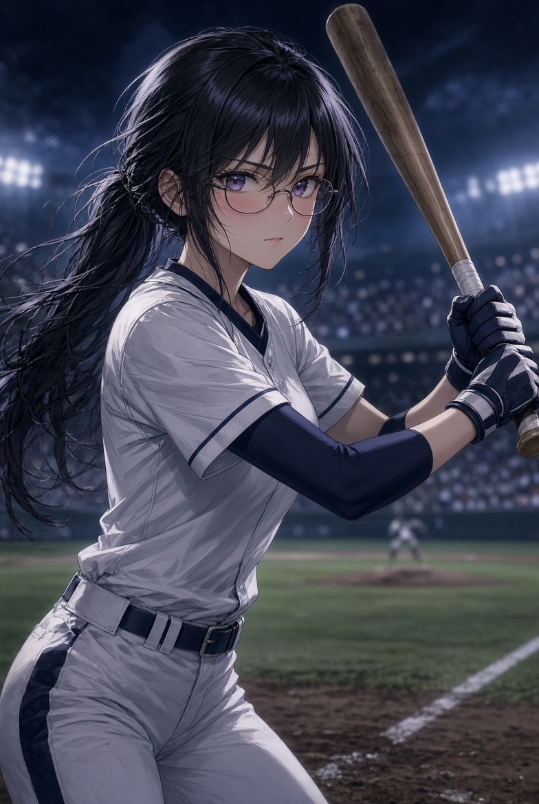 バッターな黒髪メガネ | の人気AIイラスト・グラビア