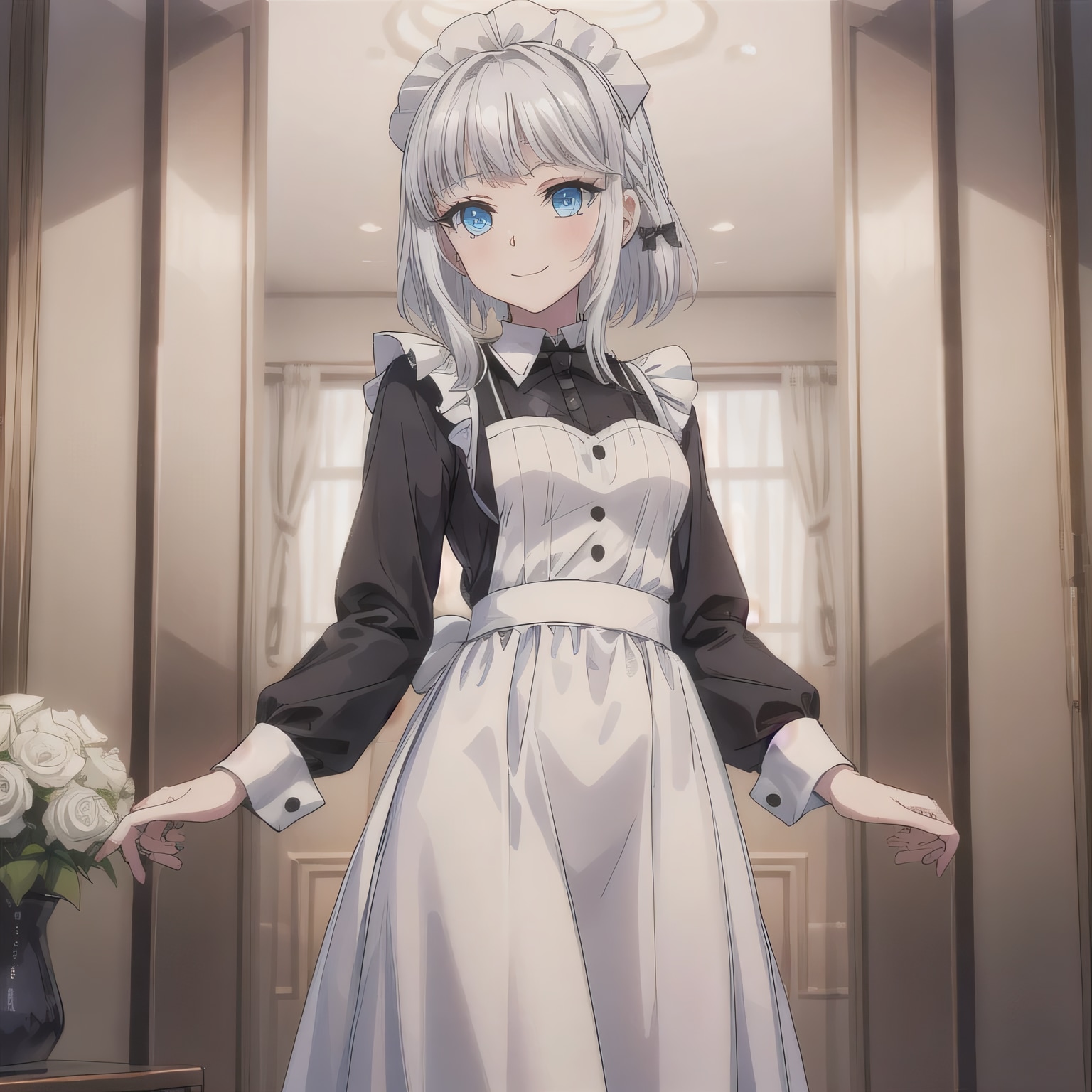 銀髪ボブでメイド服の少女 | の人気AIイラスト・グラビア