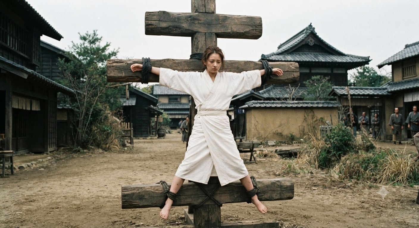 磔にされ、執行直前の女性