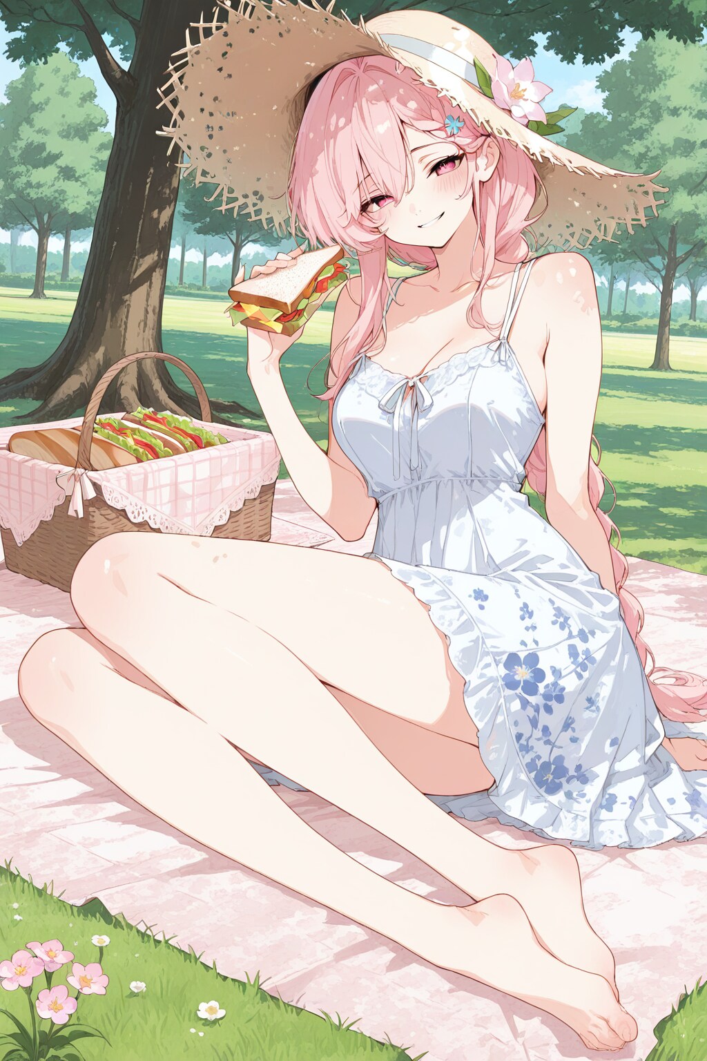 木陰でピクニック、のんびりと。
