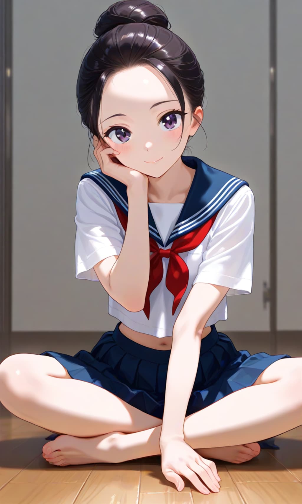 シニョン、セーラー服、あぐら3