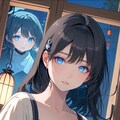 月明かりの中、古びた縁側に佇む少女 2枚目
