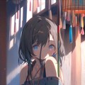 月明かりの中、古びた縁側に佇む少女 3枚目