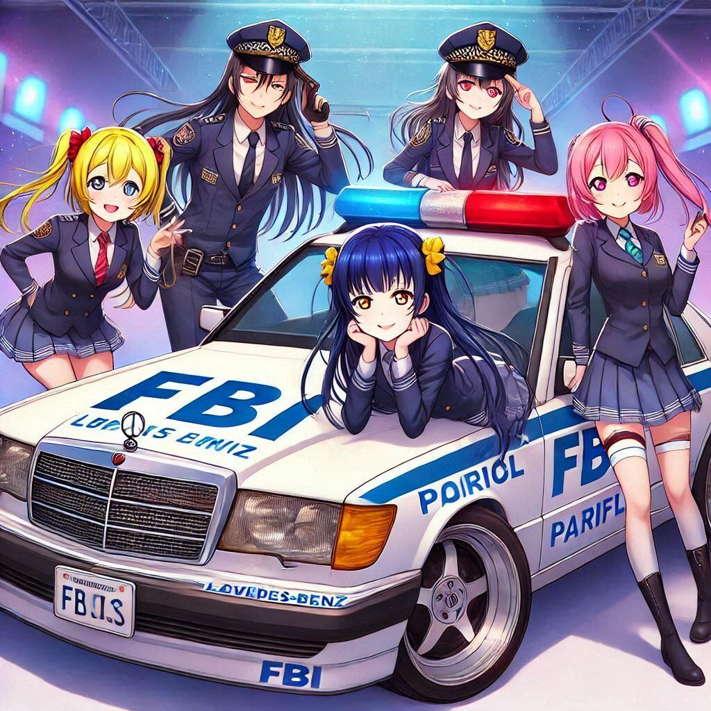 ラブライブキャラとメルセデスベンツFBIパトロールカーのドリ車