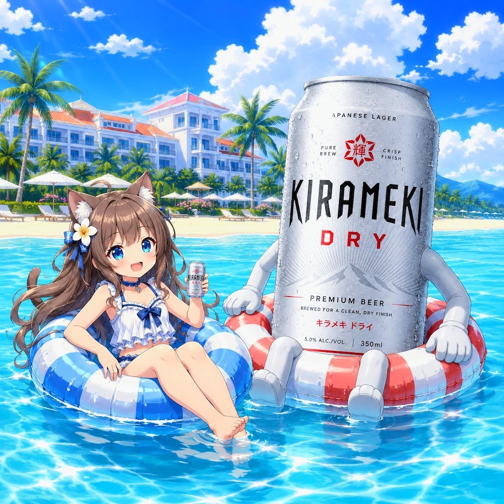 浮き輪で海に揺られる小さな女の子