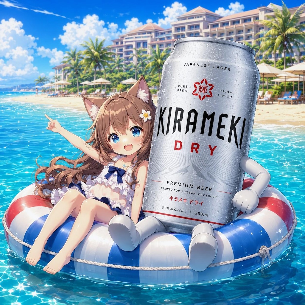浮き輪で海に揺られる小さな女の子