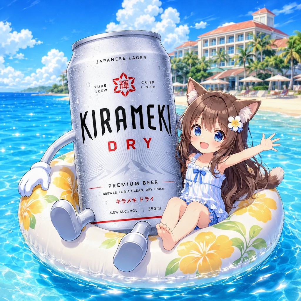 浮き輪で海に揺られる小さな女の子