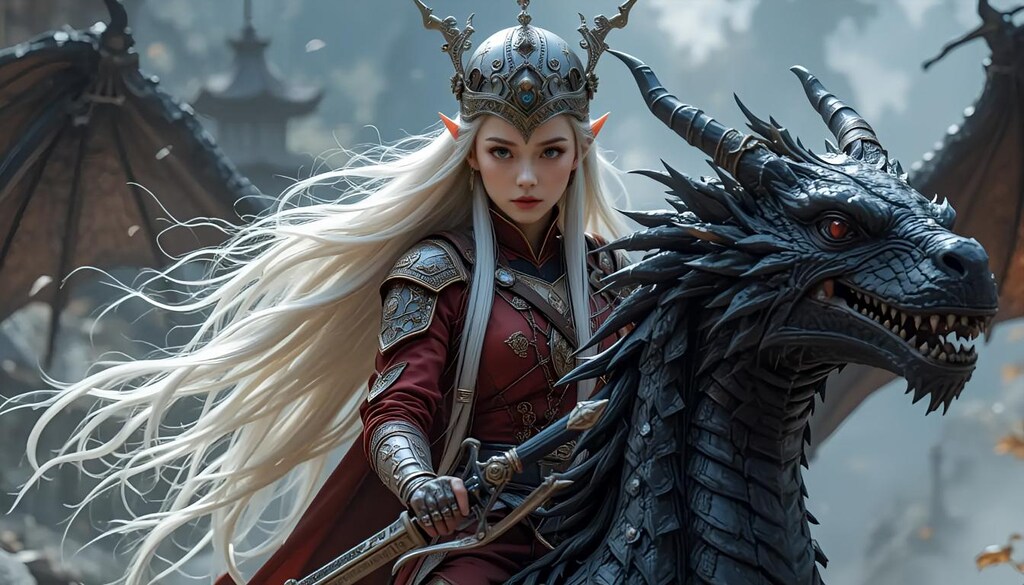 ドラゴンに乗るエルフの騎士