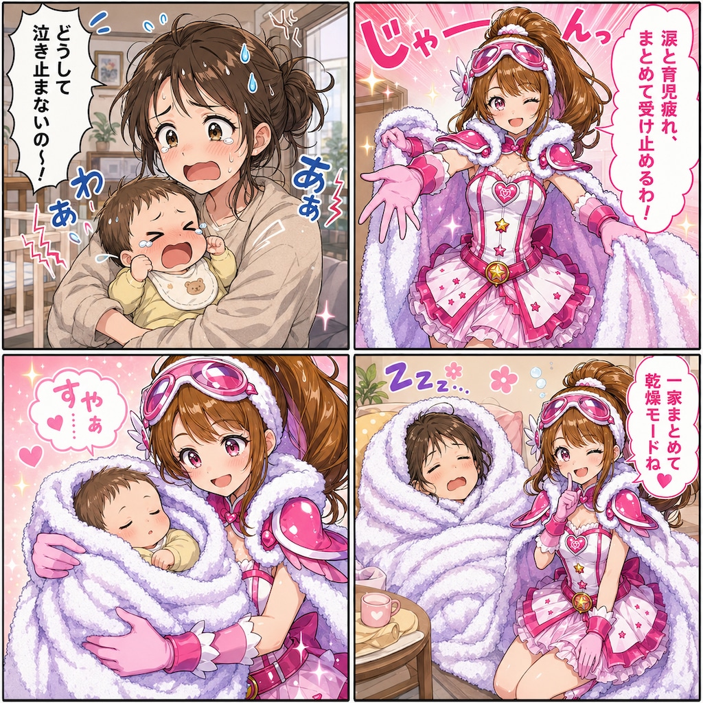 タオルヒロインちゃん４コマｘ４