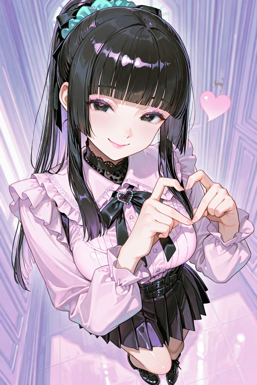地雷系ファッションに身を包んだ福薗萌音さんでハートハンドポーズ❤️