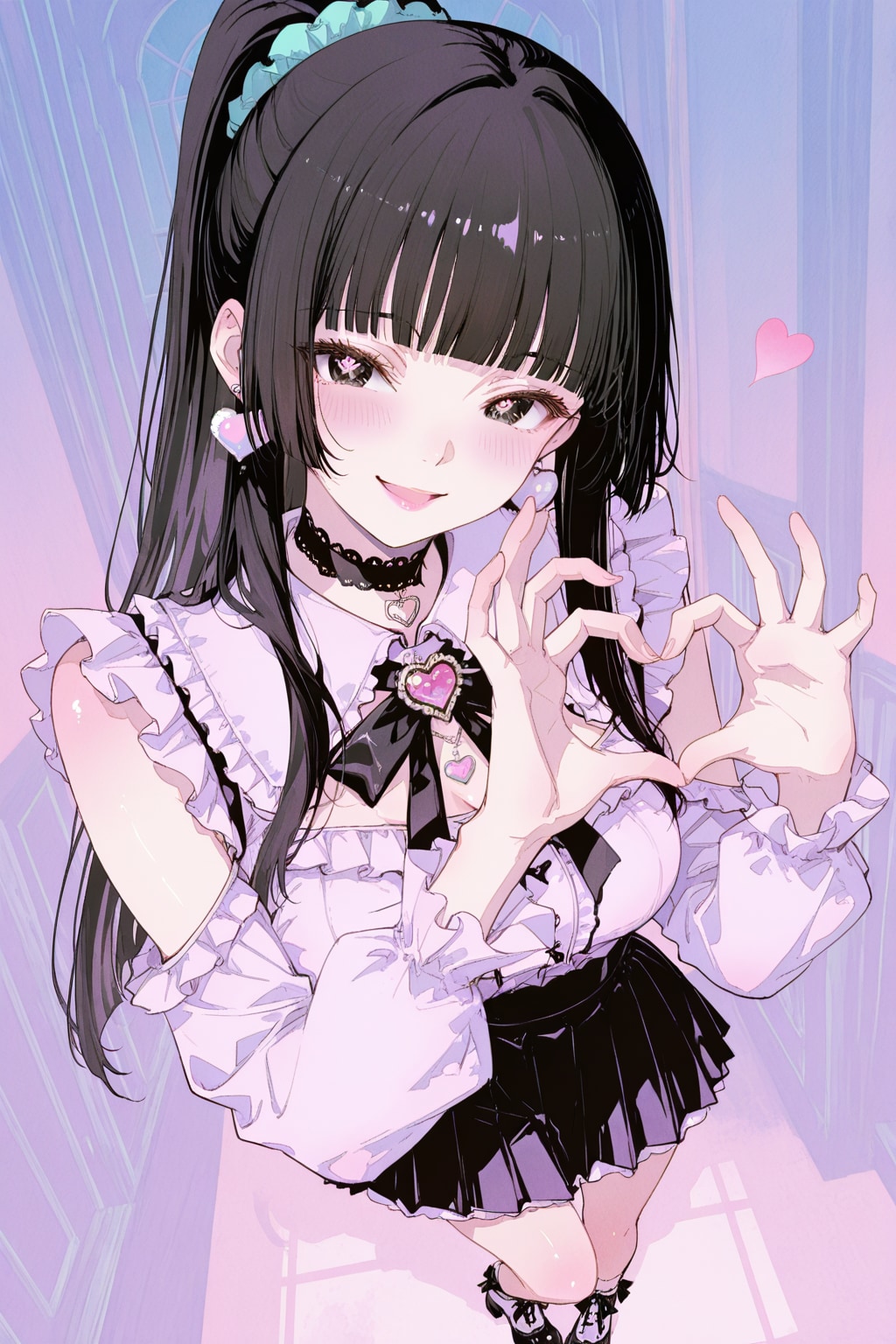 地雷系ファッションに身を包んだ福薗萌音さんでハートハンドポーズ❤️