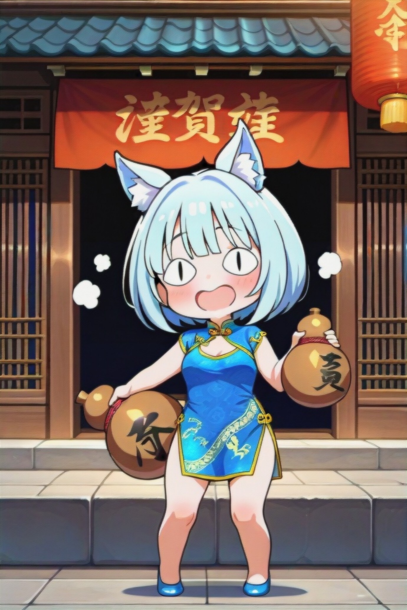 チャイナドレスの青髪ちゃん | の人気AIイラスト・グラビア