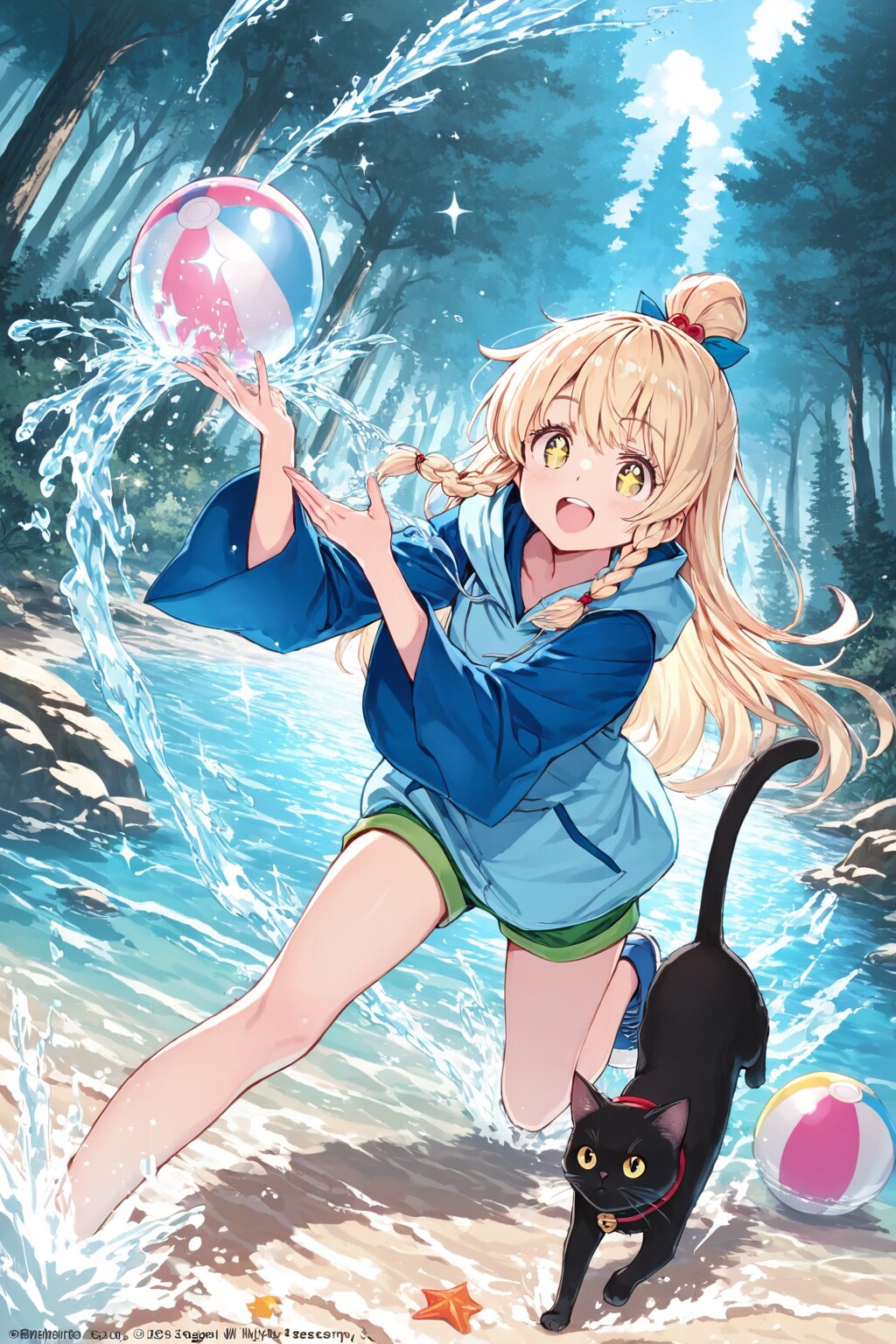 黒猫と水遊び