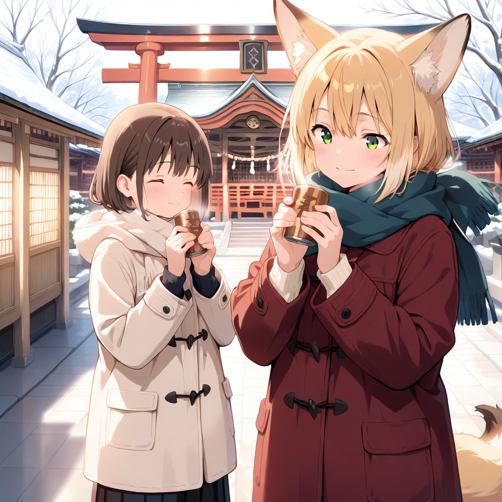 神社と缶ココア！