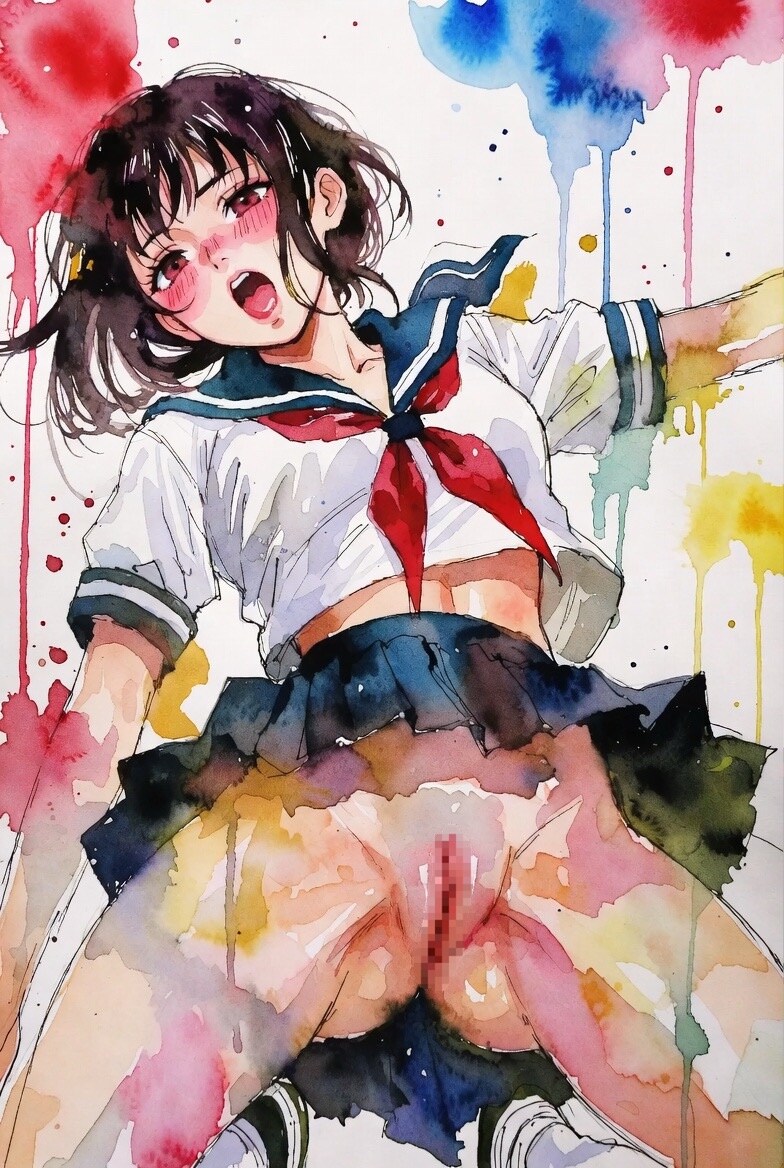 水彩絶頂女学生