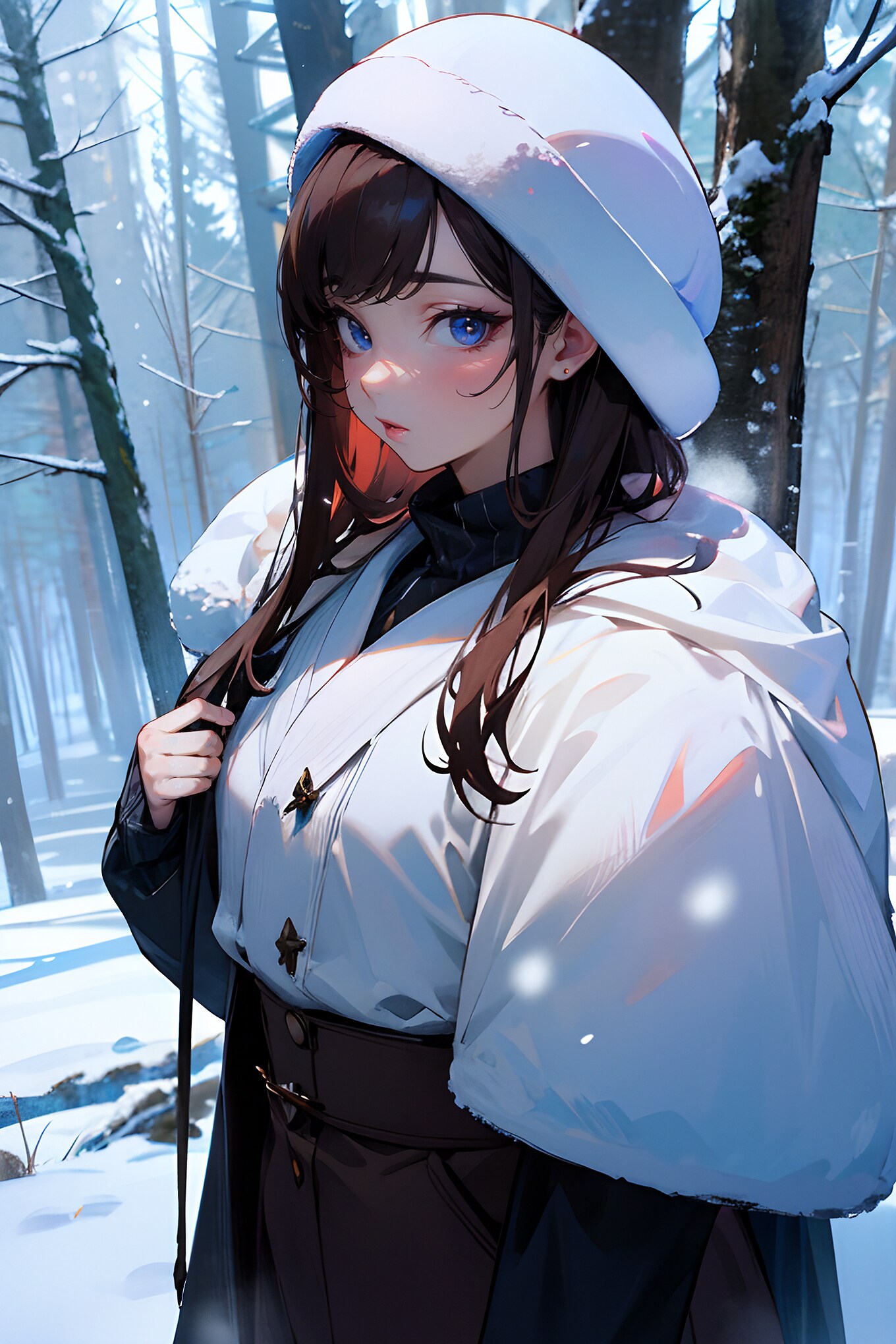 雪き舞う中、森歩き