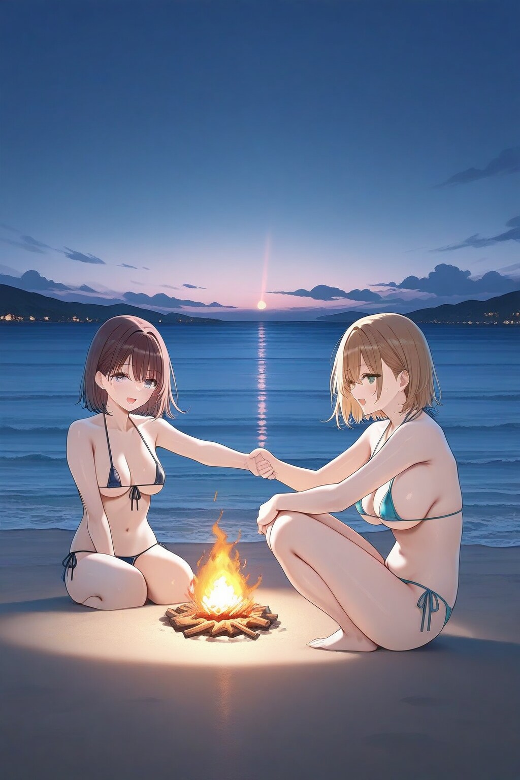 ビキニでたき火