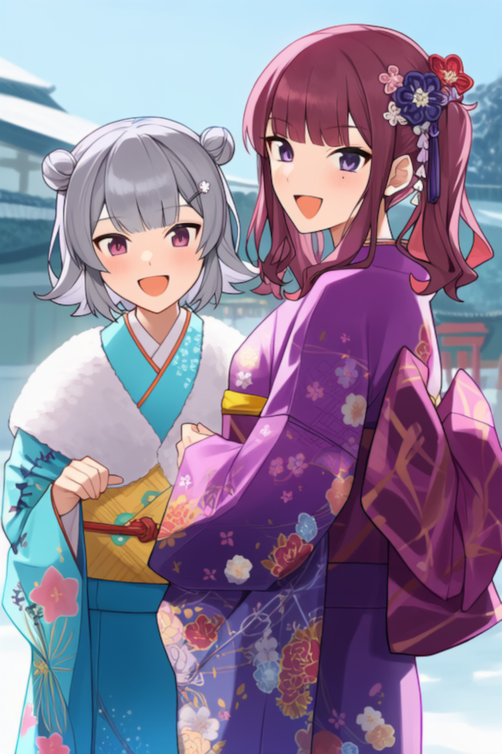 小春六花と夏色花梨の晴れ着姿